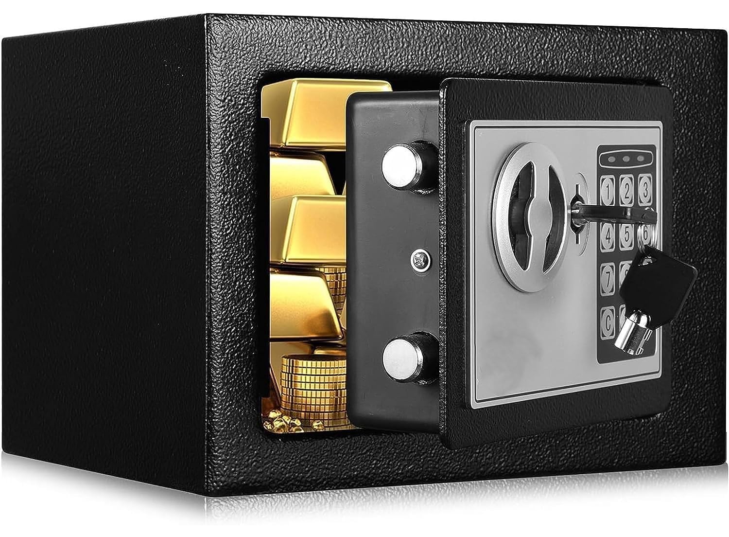 Small Safe with Keys&Code for Money Cash and Coin, Digital Mini Kids Safe Bank for Home