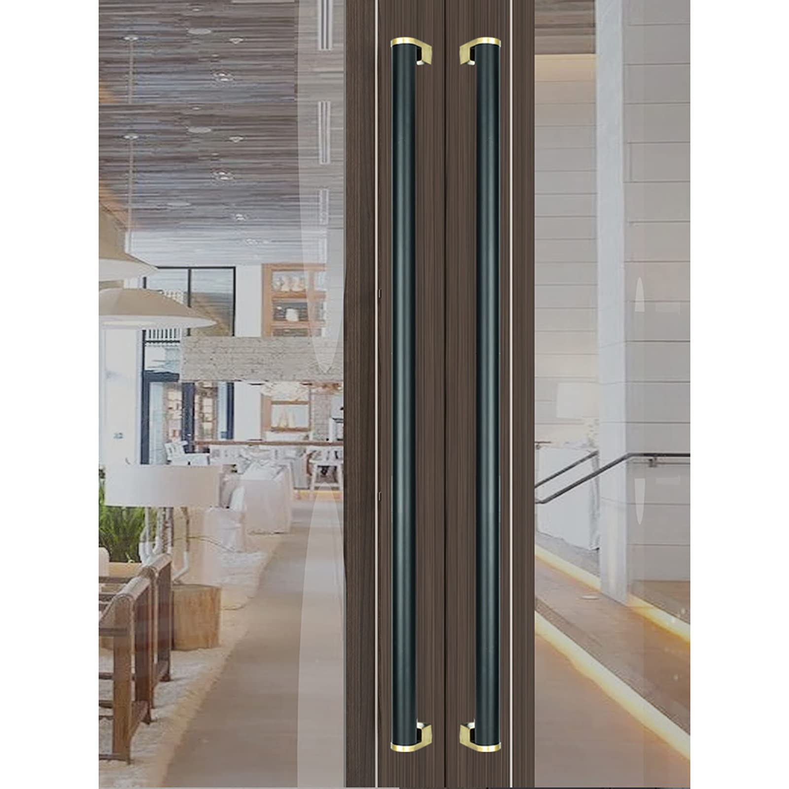 Maniglia per porta push and pull in oro nero, maniglia per porta in vetro con finitura spazzolata in acciaio inossidabile, pomelli per porta in legno, per interno/esterno/a/630Mm
