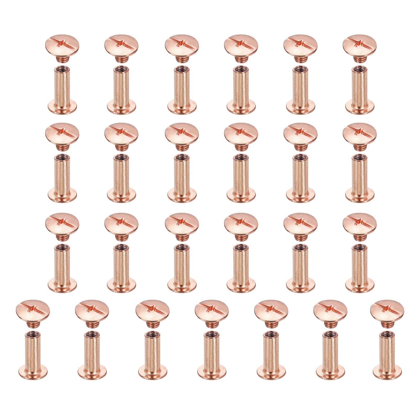 sourcing map 25set Chicago Screw M5x15mm Phillips Nail Rivet Stud Bolts Rivets Binding Post Screw for DIY Craft Leather Belt Bag Bookbinding, Rose Gold