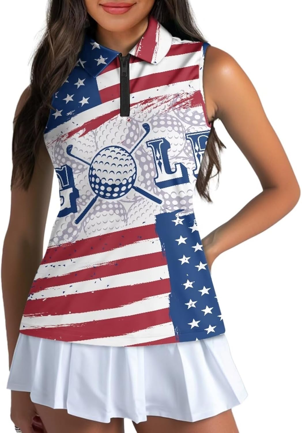 Women's Sleeveless Golf Shirts V Neck Zip Up Lightweight Athletic Tank Tops Tennis Golf Shirts for Woman XS-2XL