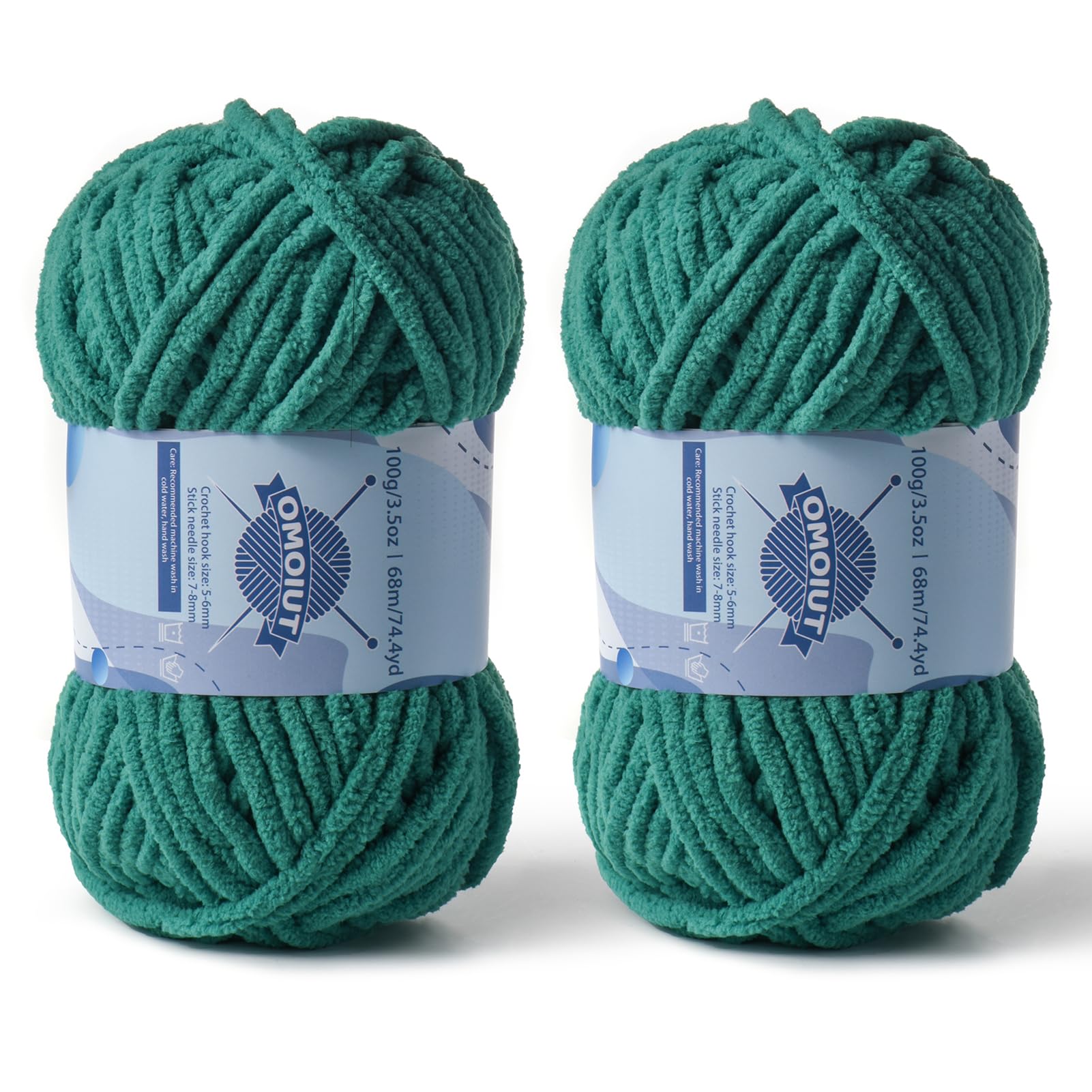 2 Pack Chunky Chenille Yarn for Crocheting, Baby Yarn for Crocheting Soft Blankets, Bulky Yarns for Crochet Amigurumi, 200g (148.7yds) Fluffy Velvet Yarns for Hand Knitting (2 Dark Green)