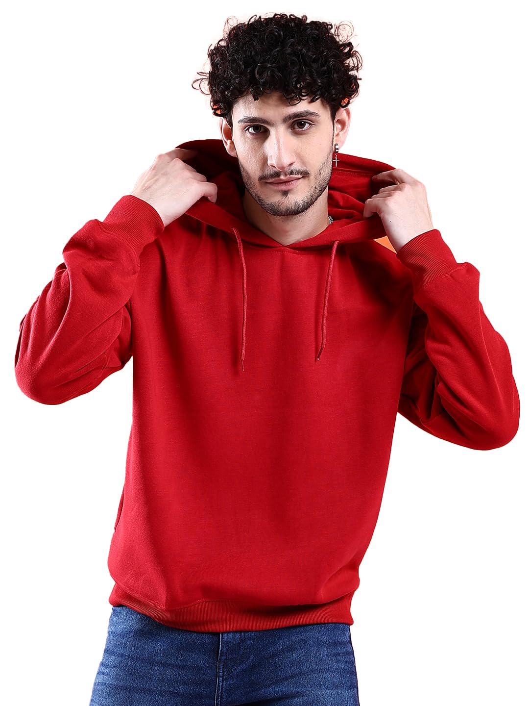 The Indian Garage Co Men Polyester Regular Fit Solid Overhead Hooded Sweatshirt-picture-21
