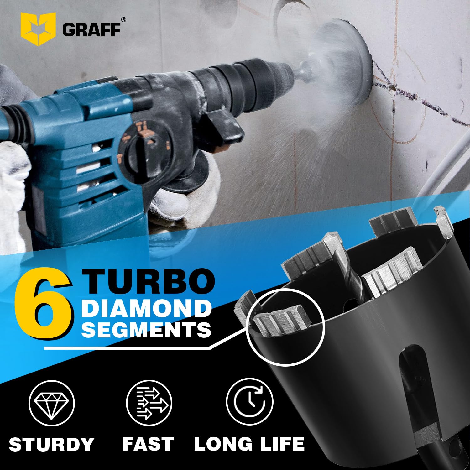 GRAFF Sega a Tazza Carotatrice 102 mm per Roccia, Muratura, Cemento – Corona Diamantata SDS Plus