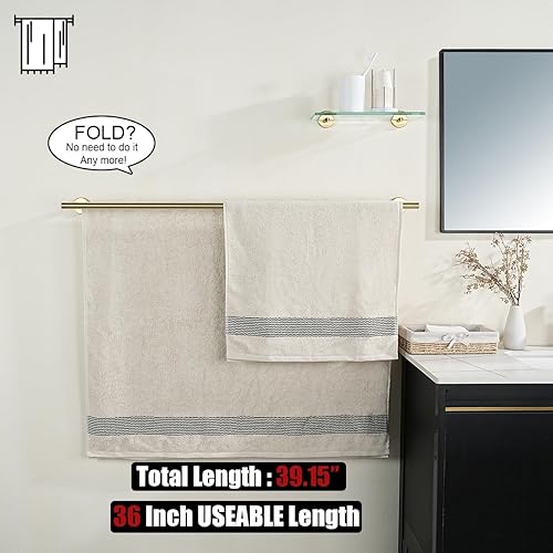 Miniatura 3 de JQK Barra Doble para Toallas de Baño, Oro Cepillo de 39 Pulgadas, Soporte de Toalla de Acero Inoxidable 304 Grueso de 0.8mm para Baño, Soporte de