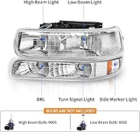 Vista 4 de DWVO Conjunto de faros delanteros y luces traseras compatibles con Chevy Silverado 150001-02 1999 2000 2000 2001 2002 Chevy Silverado 1500HD 2500HD