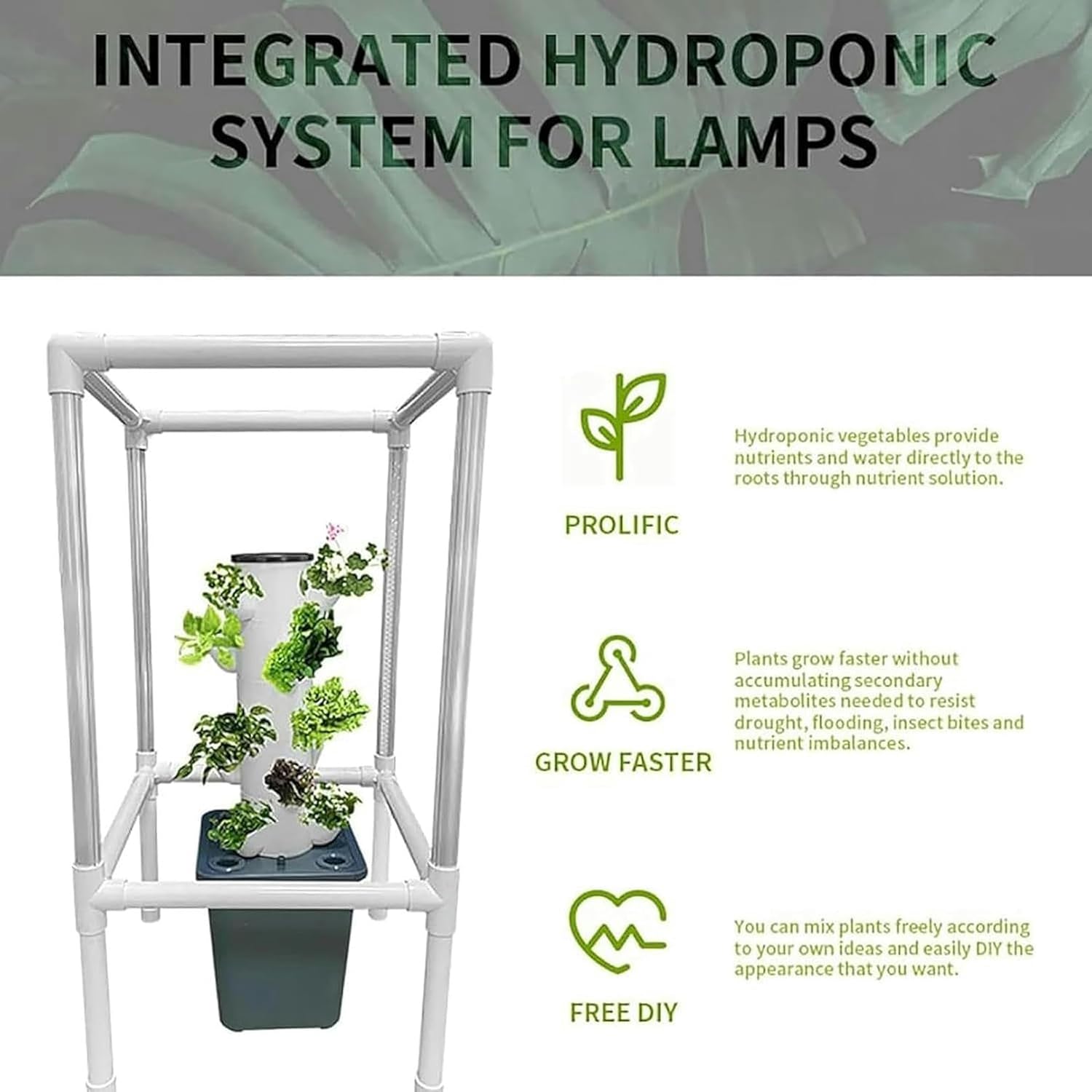 Wzglod Hydroponics Growing System 25 Pods Hydroponics Tower with LED Grow Light Vertical Herbs Garden Planter, Plant Germination Kit Aeroponics Growing Kit with Hydrating Pump, Adapter