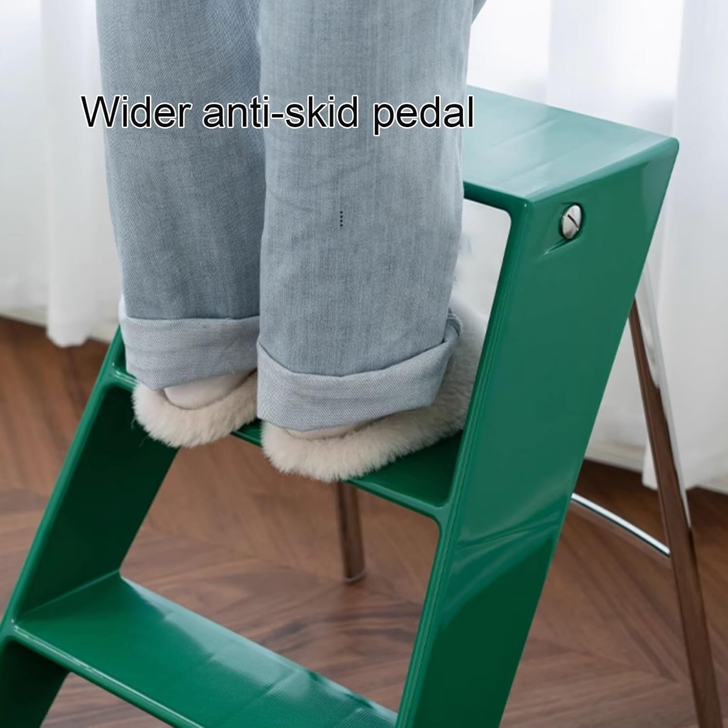 Acrylic 3 Step Folding Step Stool Home Garden Electroplated Silver Iron Frame Ladder Stool Wider Pedal Step Ladder with Non-Slip Feet (L17.3xW20.5xH24.8)