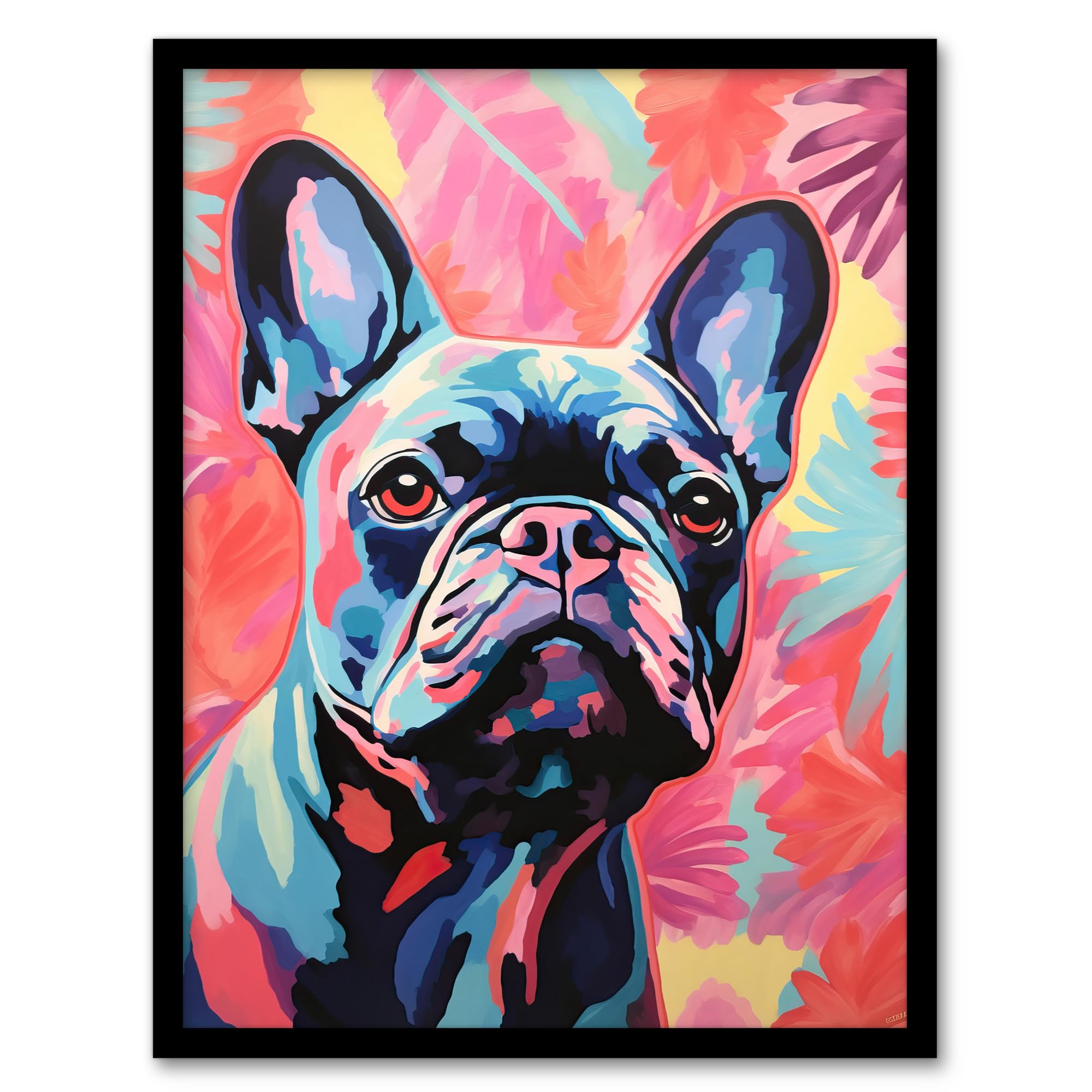 Wee Blue Coo The Pastel Pooch French Bulldog Neon Fun Artwork Framed Wall Art Print A4
