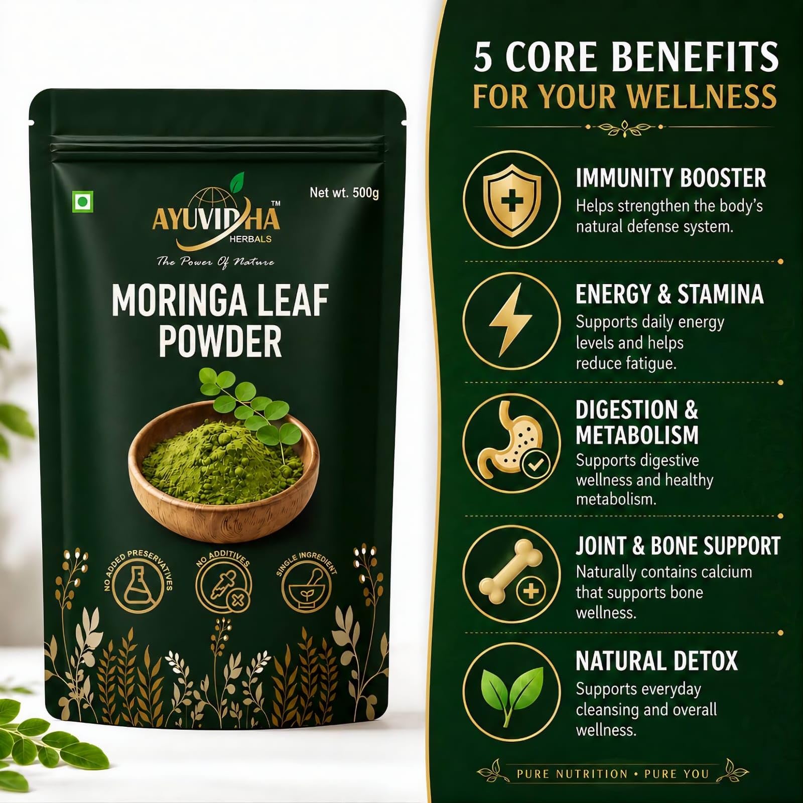 Moringa Leaf Powder 700g (200g+500g) | Pure Sahjan (Drumstick) Powder | Natural Multi-Vitamin Supplement for Daily Nutrition, Vitality and Stamina | Good for Hair and Skin — Amazon image 2