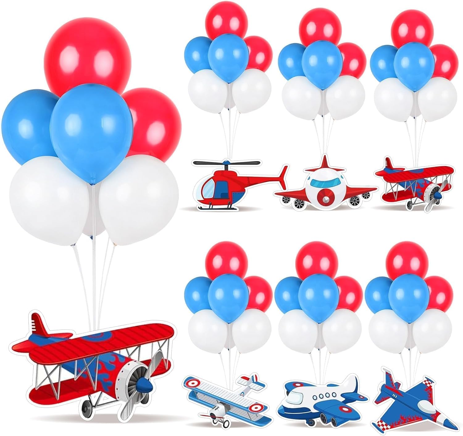 12 PCS Airplane Birthday Party Decorations Airplane Balloons Stand Kit 3D Aircraft Table Topper Aircraft Balloon Centerpiece for Tables with Red Blue White Balloon for Baby Shower Party Supplies