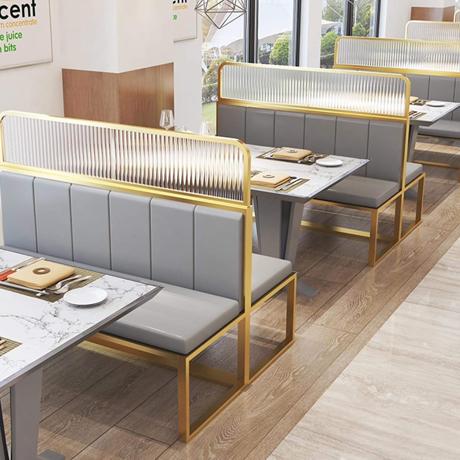 Partición de pantalla elevada de cristal a rayas para restaurante, media pared, valla corta para hotpot, dorado, 30 x 60 cm