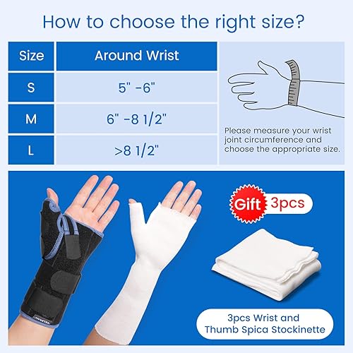 Miniatura 6 de Muñequera Velpeau con férula venda para pulgar para tenosinovitis de Quervain dolor en túnel carpiano estabilizador para tendinitis artritis