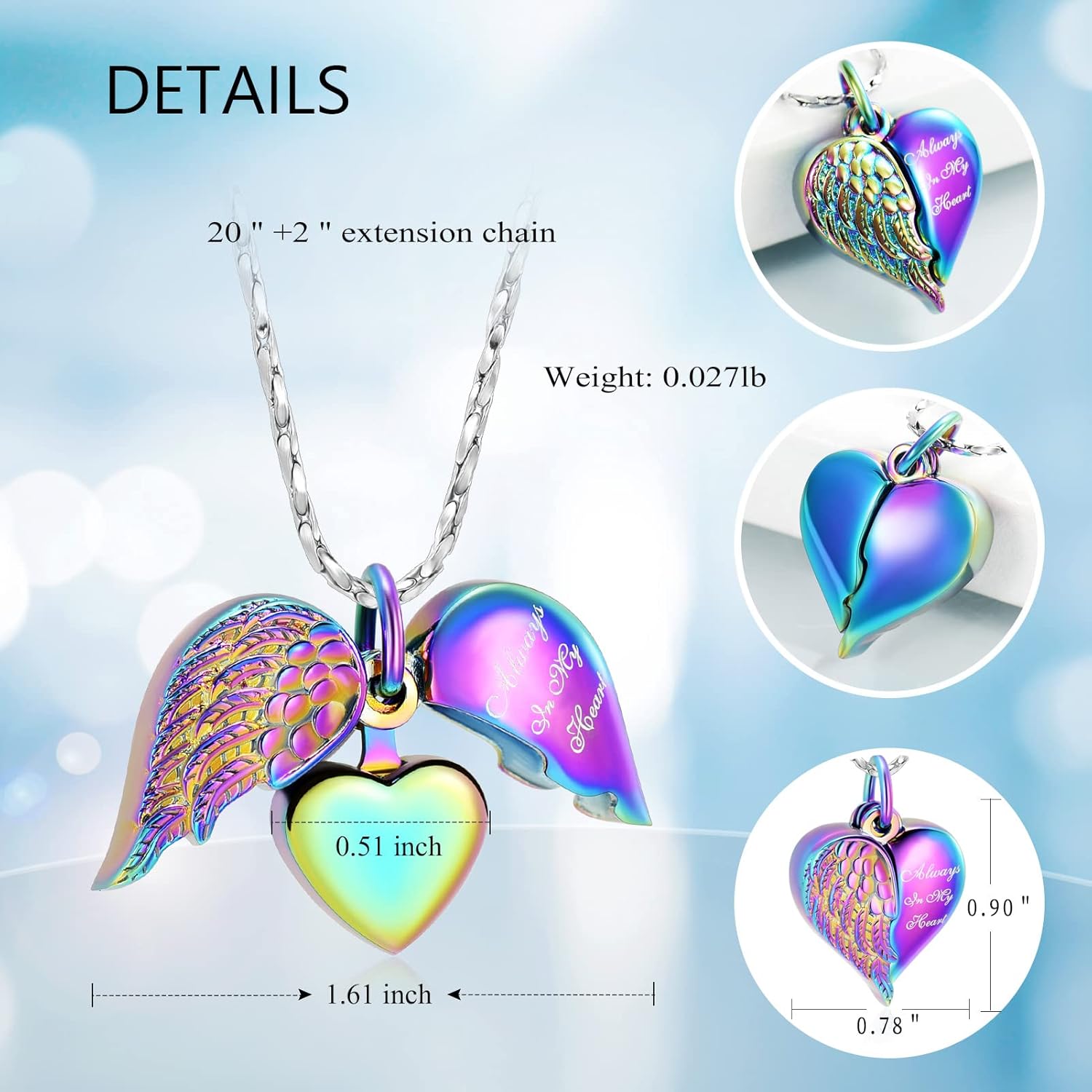 Imrsanl Cremation Jewelry for Ashes Heart Urn Necklace Pendants Ashes for Women Men Family Keepsake Memorial Angel Wing with Charm Heart for Loved Ones - Image 2