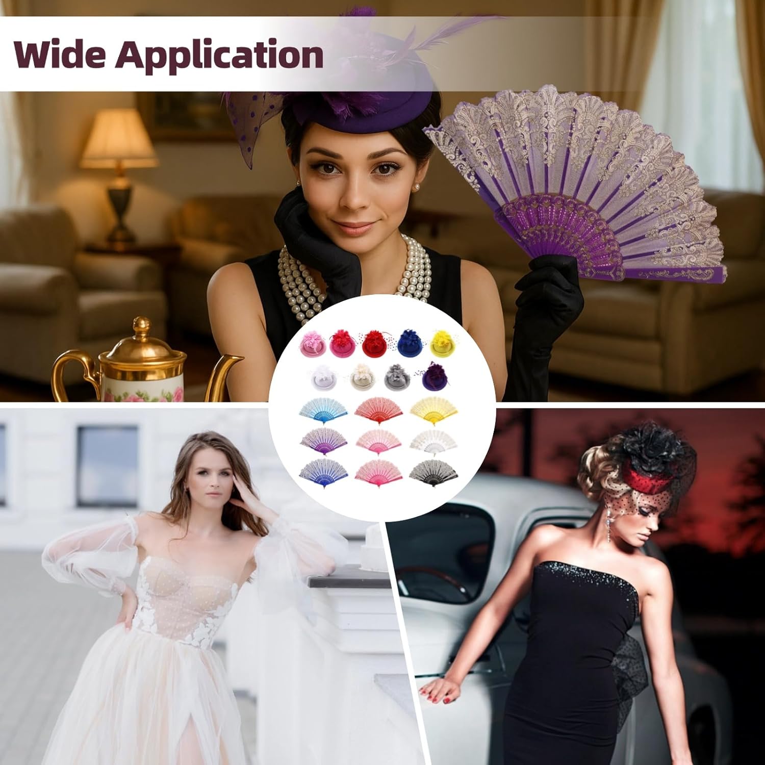 18 Pcs Tea Party Hats for Women, Tea Party Fascinator Set, Includes Mini Clip Hats and Lace Fans for Wedding Church Halloween Christmas Costume Supplies - Image 6