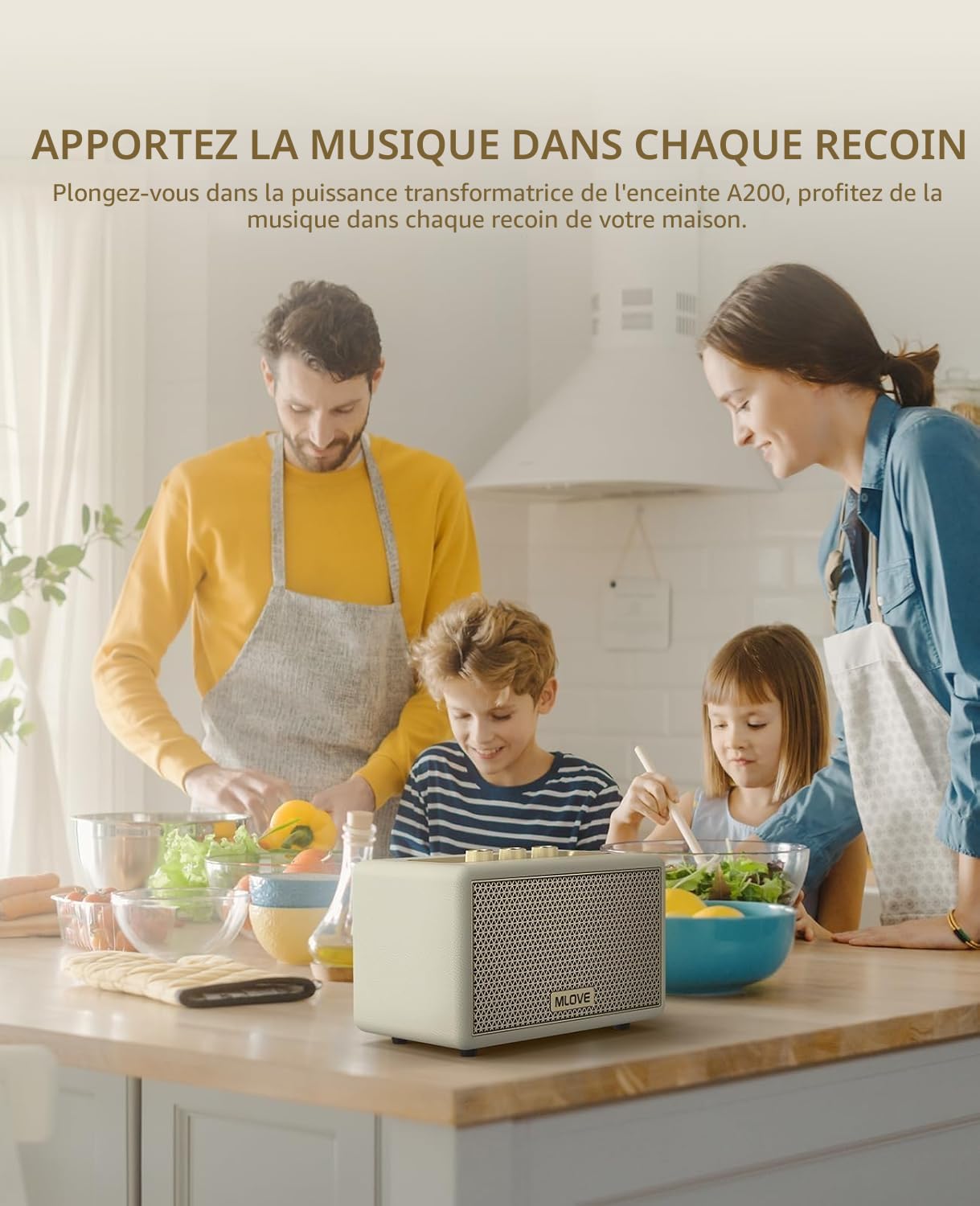 MLOVE A200 Enceinte Bluetooth Portable avec entrée auxiliaire, Emplacement pour Carte Micro SD, Port USB, Caisson de Basses Puissant, couplage TWS, Batterie Longue et Puissance de (Blanc)