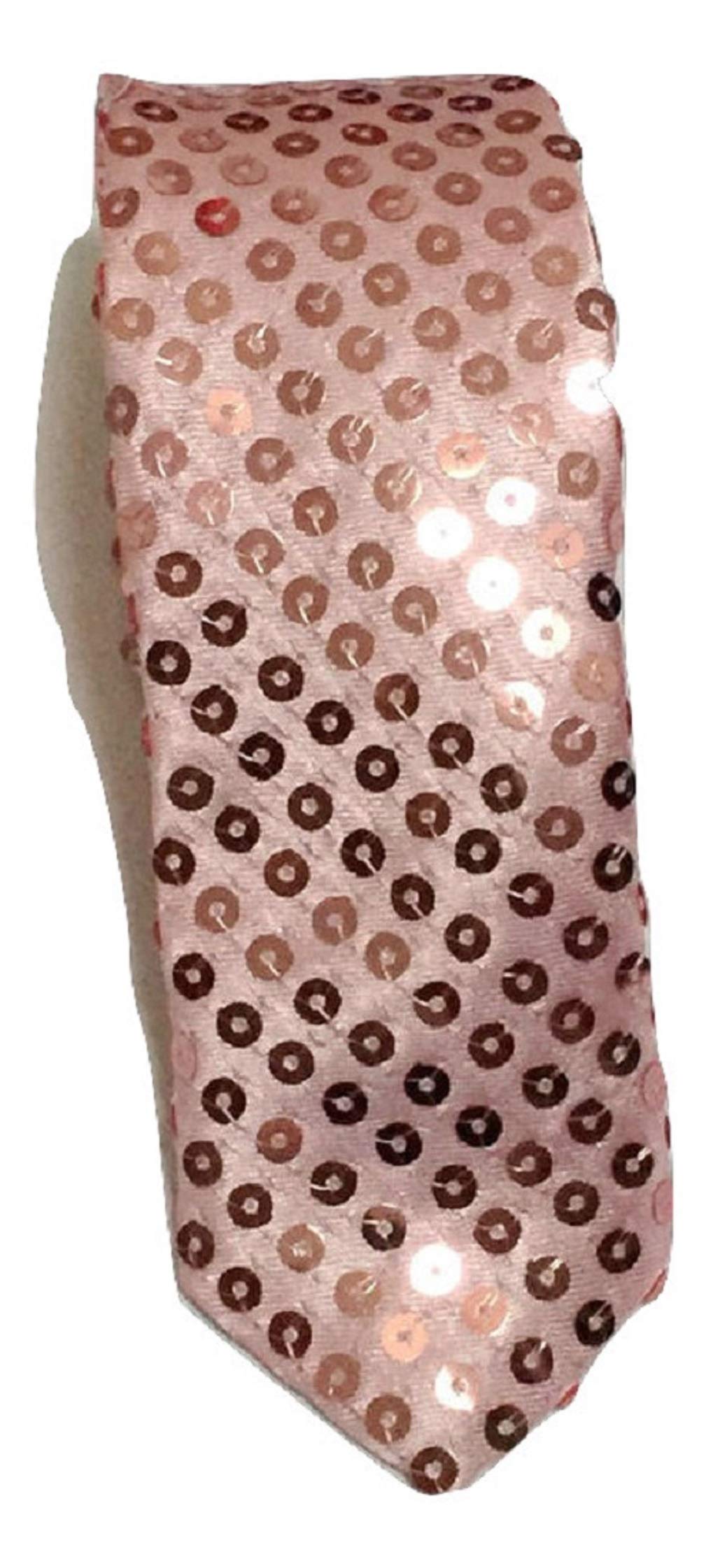 L&L® Handmade Skinny Neck Tie SATIN SEQUINNED Party Plain Fancy Dress Magic Show UK (Pink)