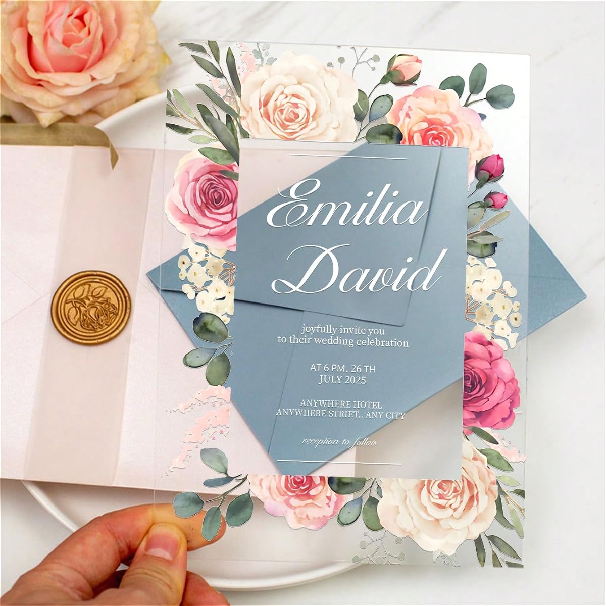Placa de invitación de boda de acrílico personalizada para invitación de boda, decoración impresa de acrílico para invitaciones de boda (10 unidades)