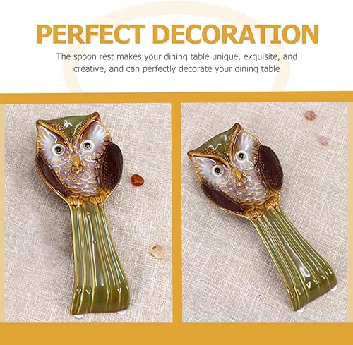 Miniatura 3 de BESTonZON Soporte para cuchara de búho, soporte de cucharón de cerámica, espátula de cocina, cucharón, soporte para utensilios, organizador de