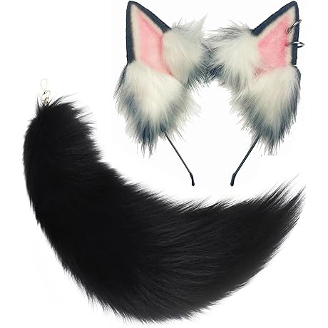 Fox Ears and Tail Set Therian Wolf Cat Ears Cosplay Costume