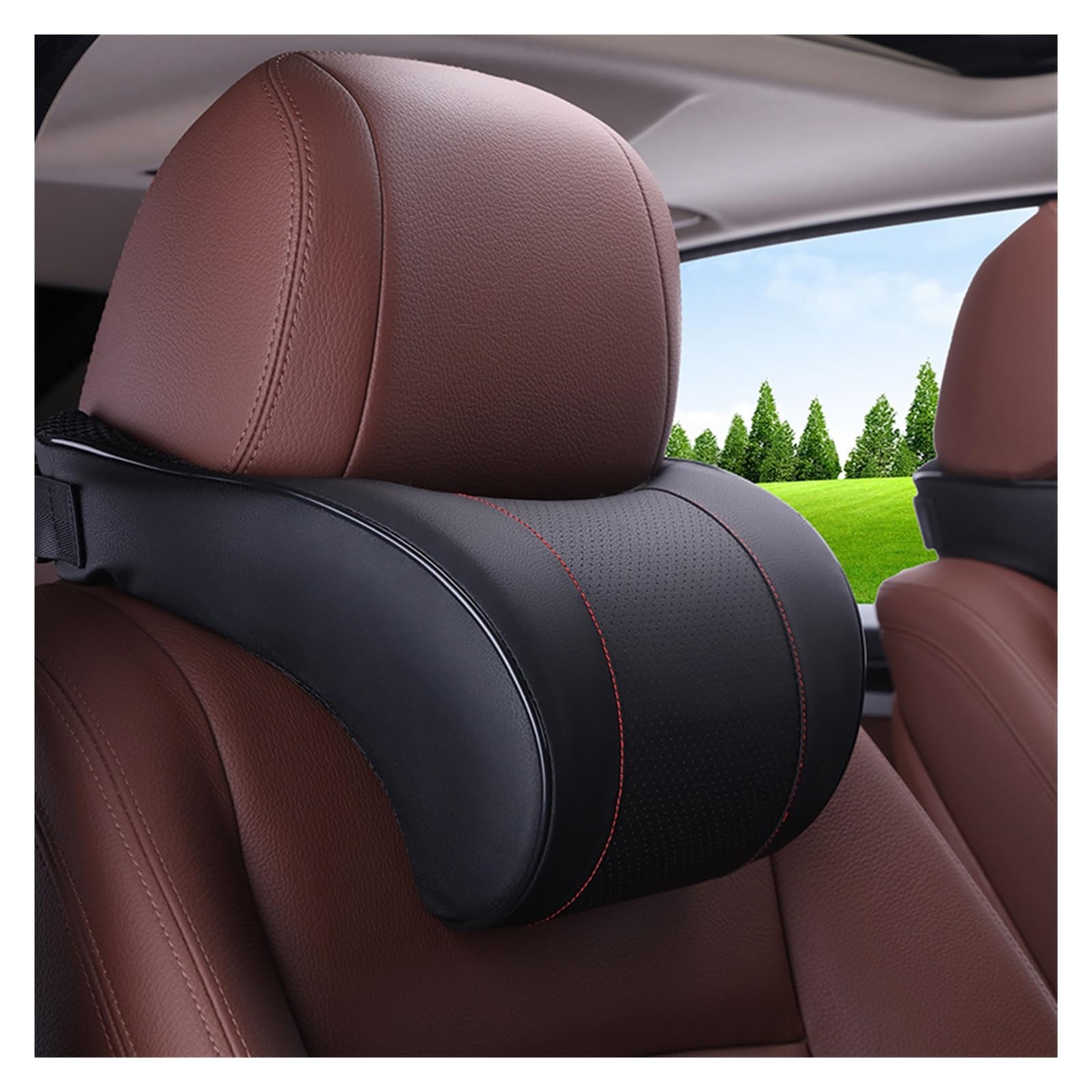Cuscino for il collo dell'auto, in memory foam, 1 pezzo, in pelle PU, for auto, poggiatesta, nero
