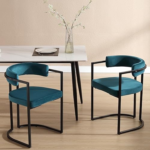 Miniatura 2 de ZH4YOU Modern Barrel - Juego de 4 sillas de comedor tapizadas de terciopelo, con respaldo curvado, marco de metal negro para cocina, sala de estar,