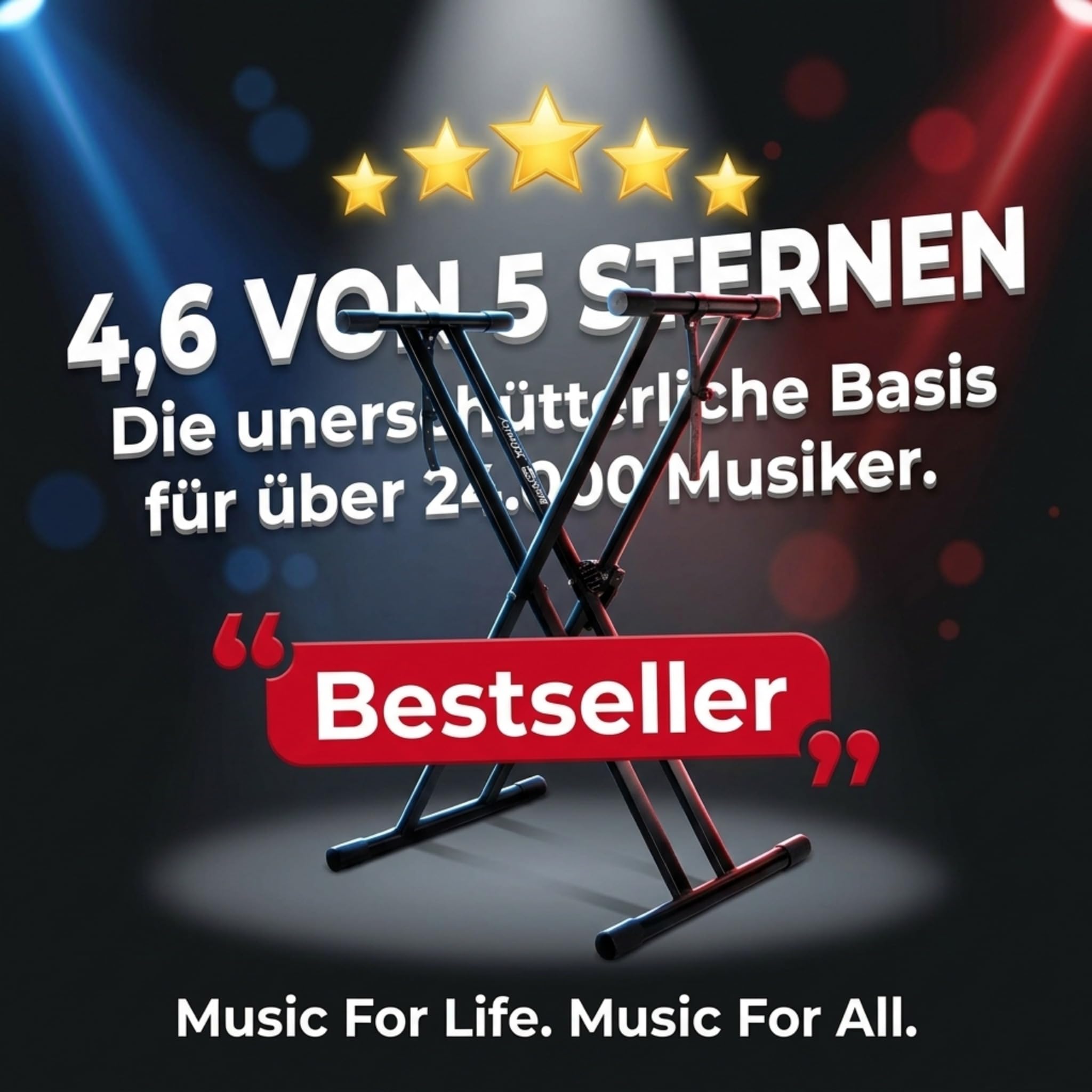 RockJam RJXX363 Xfinity robuster Keyboardständer, verstellbarer Digitalpiano-Ständer mit Doppel-X-Rahmen, Schnellverstellung, Sicherheitssperre und Gurte