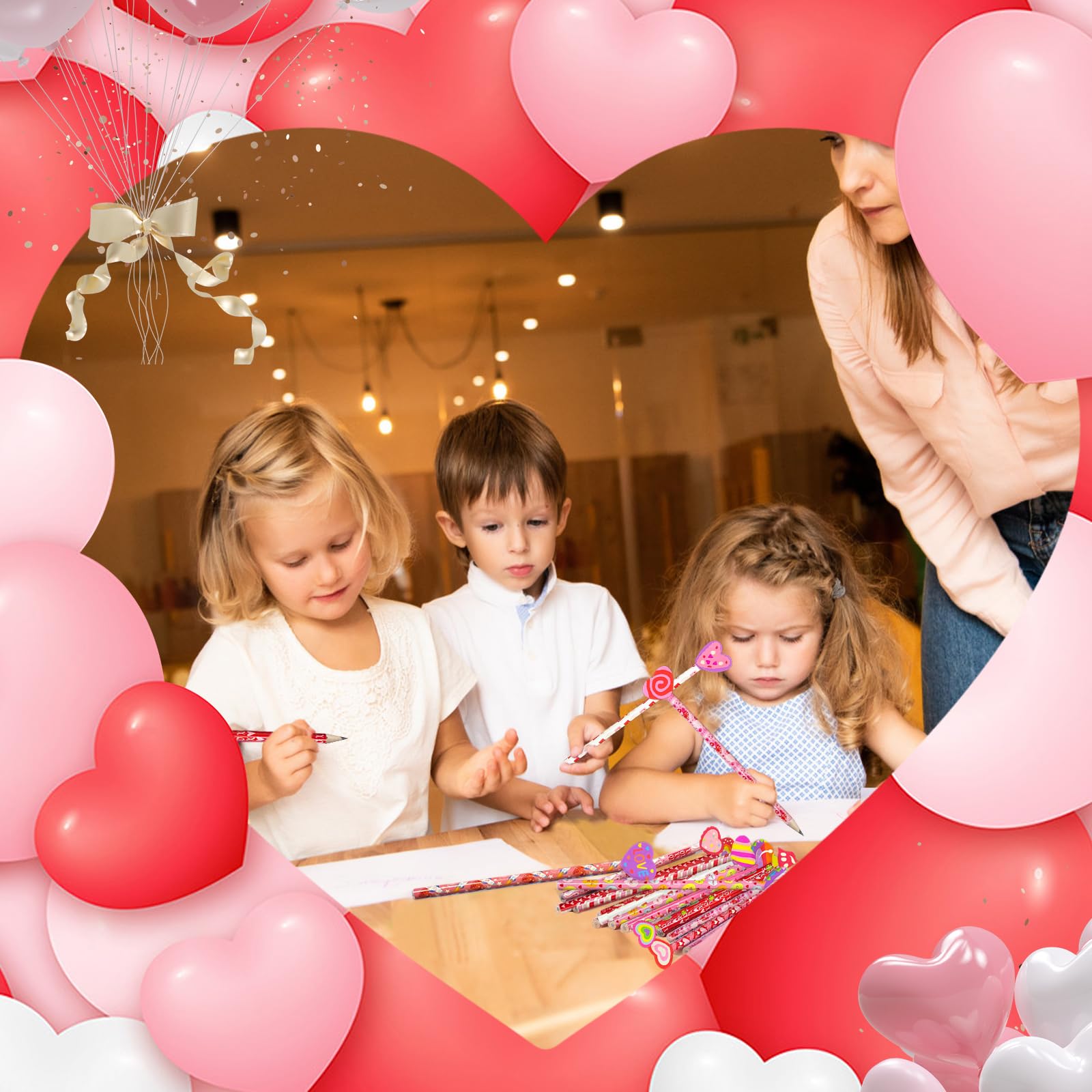 60 lápices para el día de San Valentín, lápices de San Valentín con borrador gigante, surtido de lápices de papelería para el día de San Valentín, recuerdos de fiesta de San Valentín, 12