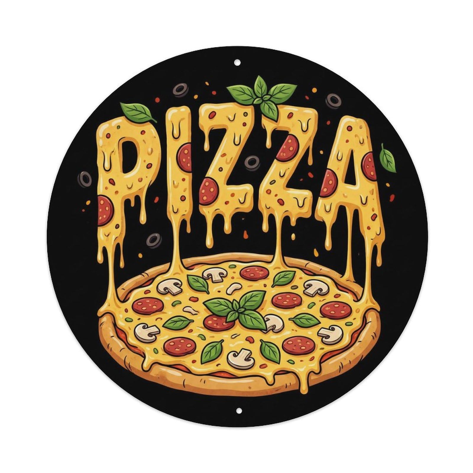 Huiyhb 8X8inch(20X20cm) Vintage Pizza Slice Cheese Mushroom Metal Tin Sign