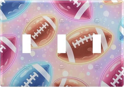 Pastel Football Sports Triple Toggle Wall Plate 3 Gang Switch Plate Outlet Covers for Home Kitchen Bedroom Bathroom
