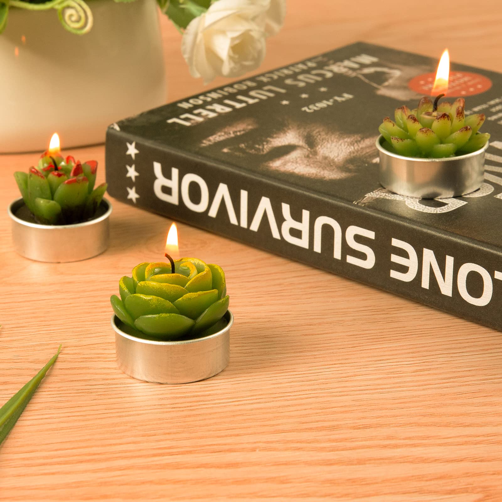 Set Di 36 Candele A Forma Di Cactus Succulente - Con Etichette, Sacchetti Organza E Cartello In Legno - Per Baby Shower E Rivelazione Genere - 4