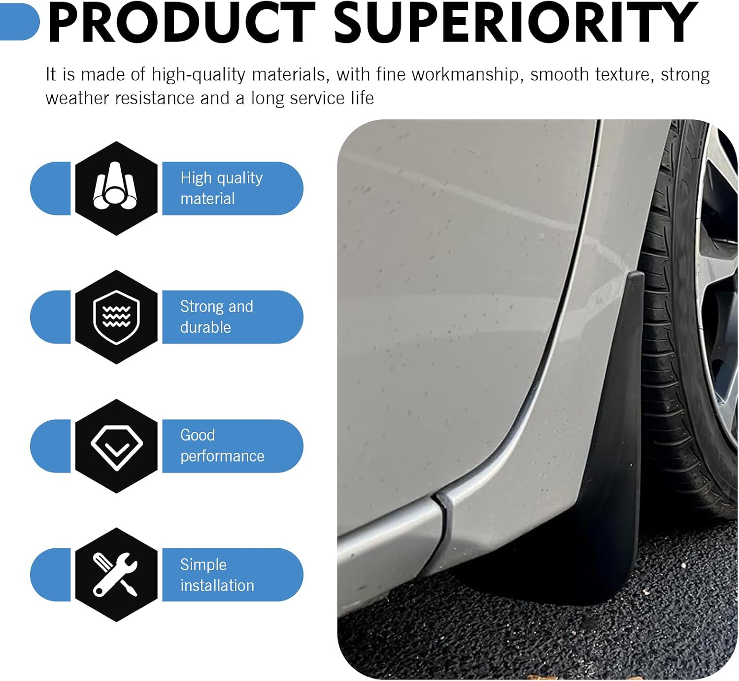 2 PCS Car Mud Flaps, Small Splash Protection Mudguard, Waterproof All-weather Mud Flap Kit for Left Right Front Wheel, Universal Protective Modification for Cars Sedans (Black)
