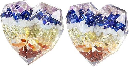 Rockcloud Paquete de 2 pomos coloridos con forma de corazón, piedras de chakras de resina, pomos de cajón de cristal, tirador de armario, aparador,