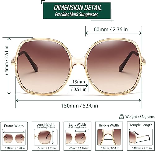 Miniatura 6 de Freckles Mark Gafas de sol cuadradas de gran tamaño de los años 70 para mujer, marco de plástico rectangular vintage