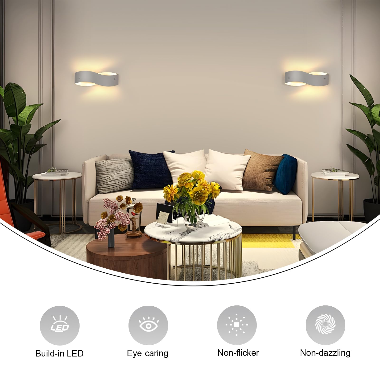 Dorlink Applique da Parete LED Interno, Applique da Parete Onda Bianco Moderno, 18W 1620LM Plafoniera LED Parete Camera da Letto, 3000K Lampada da Parete Soggiorno, Applique LED per Corridoio