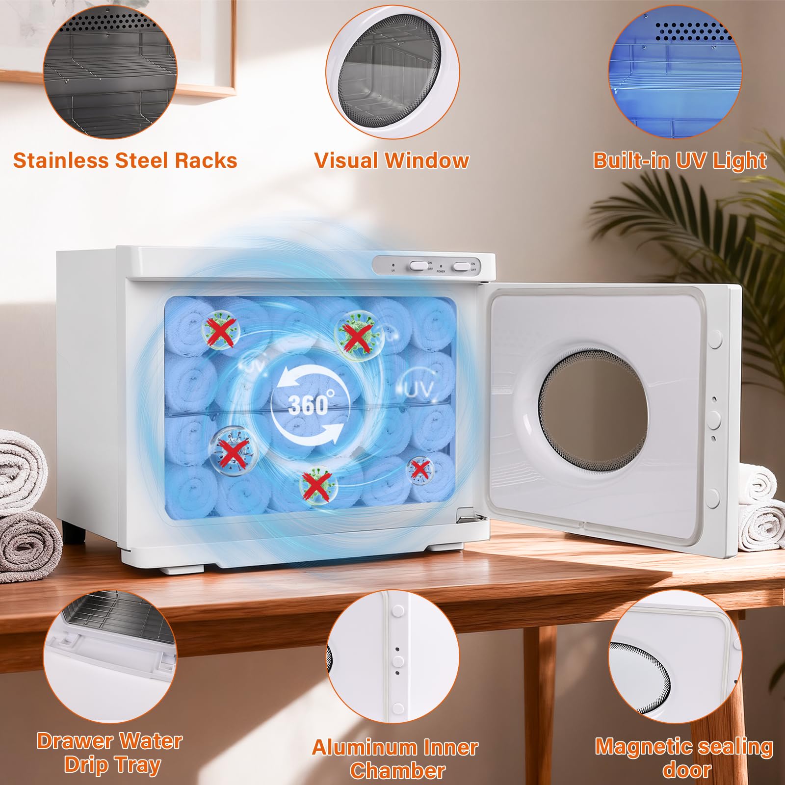 Scaldasalviette da 23 l, con lampada UV, 3 in 1 Towel scaldasalviette elettrico con finestra per spa, massaggi, salone e cura delle unghie, bianco