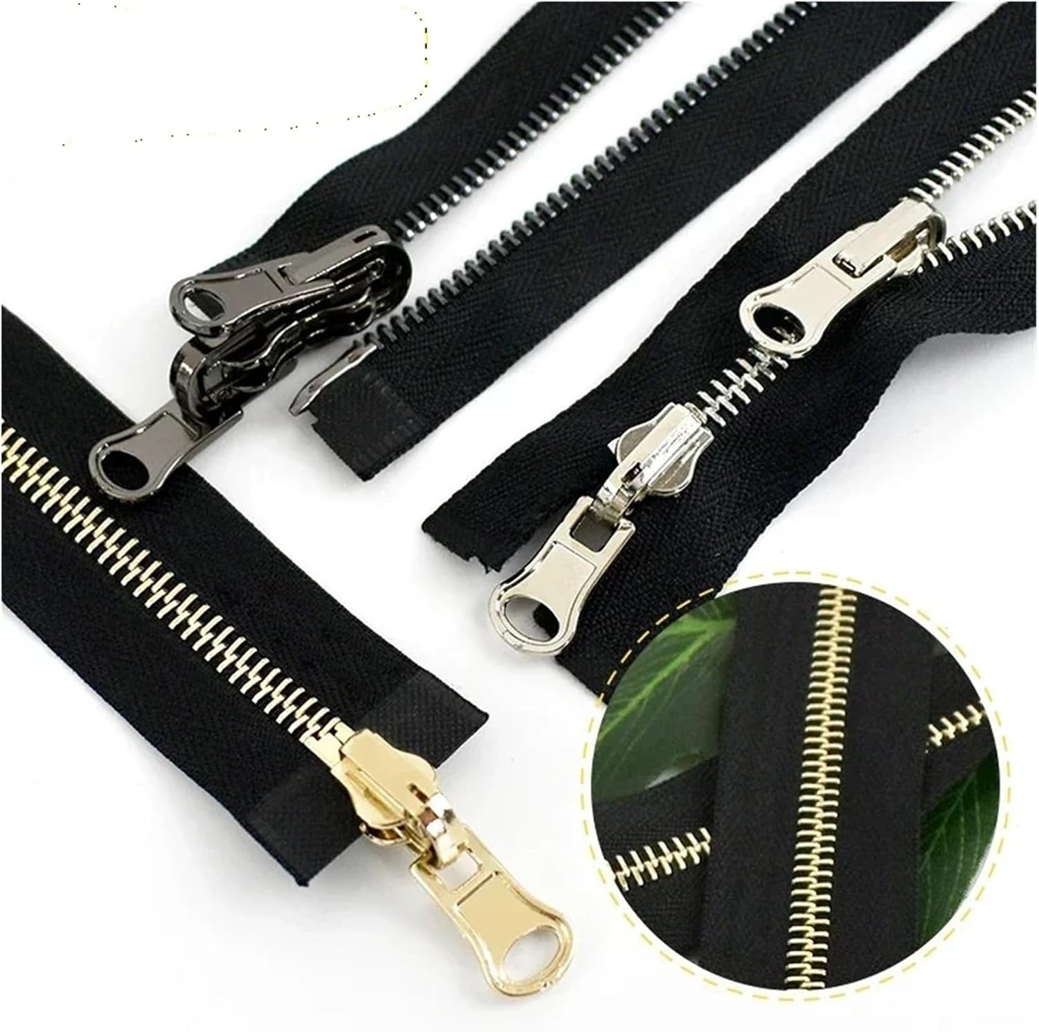 2pcs 5# 8# 70-100cm Open-End Rotary Metal Zipper Slider Double Sided Reversible Zippers Jacket Sewing Zip Repair Accessories(BlackSilver,80cm,No8)