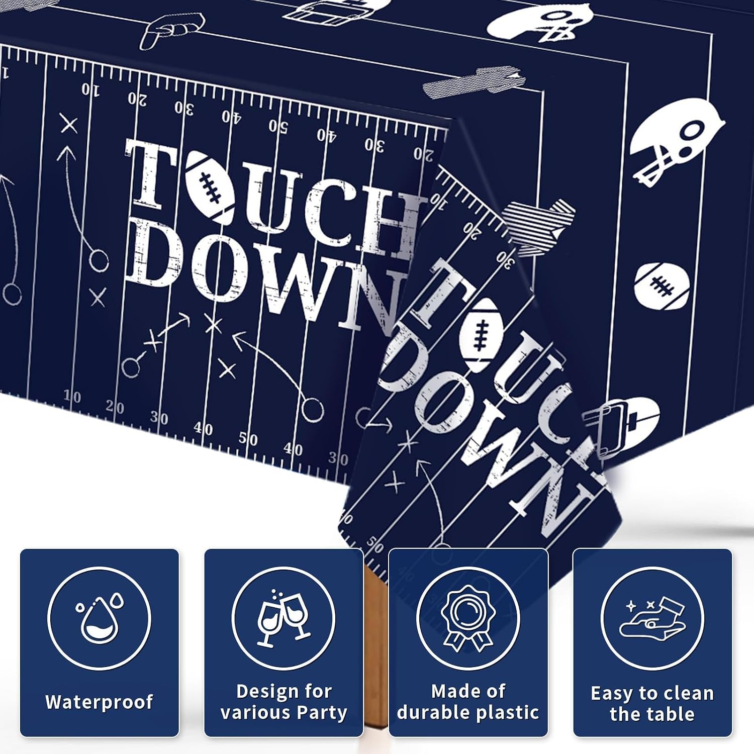 3Pcs Football Party Plastic Tablecloth American Rugby Table Cover Waterproof Cowboy Navy Blue Football Table Cloth for 1st Party Baby Shower Decorations 54 x 108 Inch