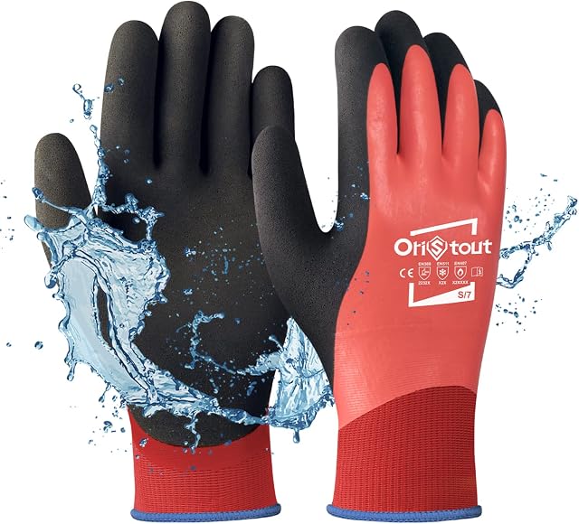 Thermal Work Gloves for Cold Weather, Waterproof Winter Gloves, Touchscreen, Super Grip, for Gardening, Fishing, Car Washing, Freezer Gloves, Red, Small