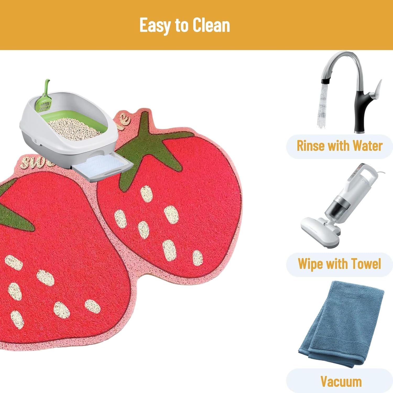 Cute Litter Mat, Lexible Fruit Skid Resistance Cat Litter Mat Litter Trapping Mat Litter Box Mat cat Litter Box mat for Cat Food Catching and Floor Protection - 15. 7x23. 6in