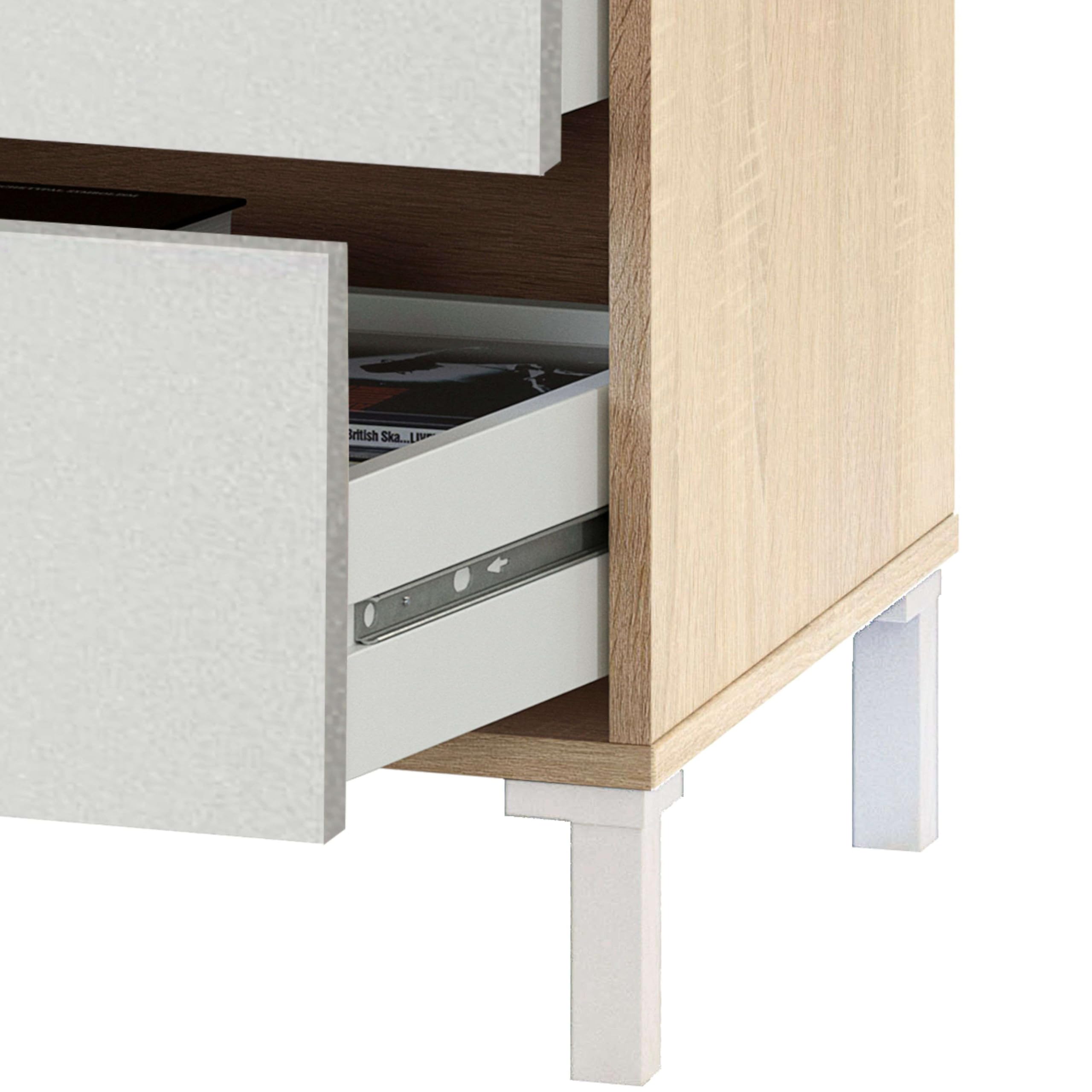 Habitdesign Aparador 2 Puertas + 3 Cajones, Buffet, Modelo Brooklyn, Acabado Roble Canadian y Blanco Artik, Medidas: 74 cm (Alto) x 154 cm (Ancho) x 41 cm (Fondo)