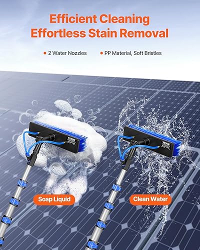 VEVOR 9m Cleaning Pole with Extendable Handle, 180° Rotatable Brush Head & 20m Hose, Household & Outdoor Window Cleaner Tool for Caravan Solar Panel Deck, Blue, 2125-9023 mm - 2