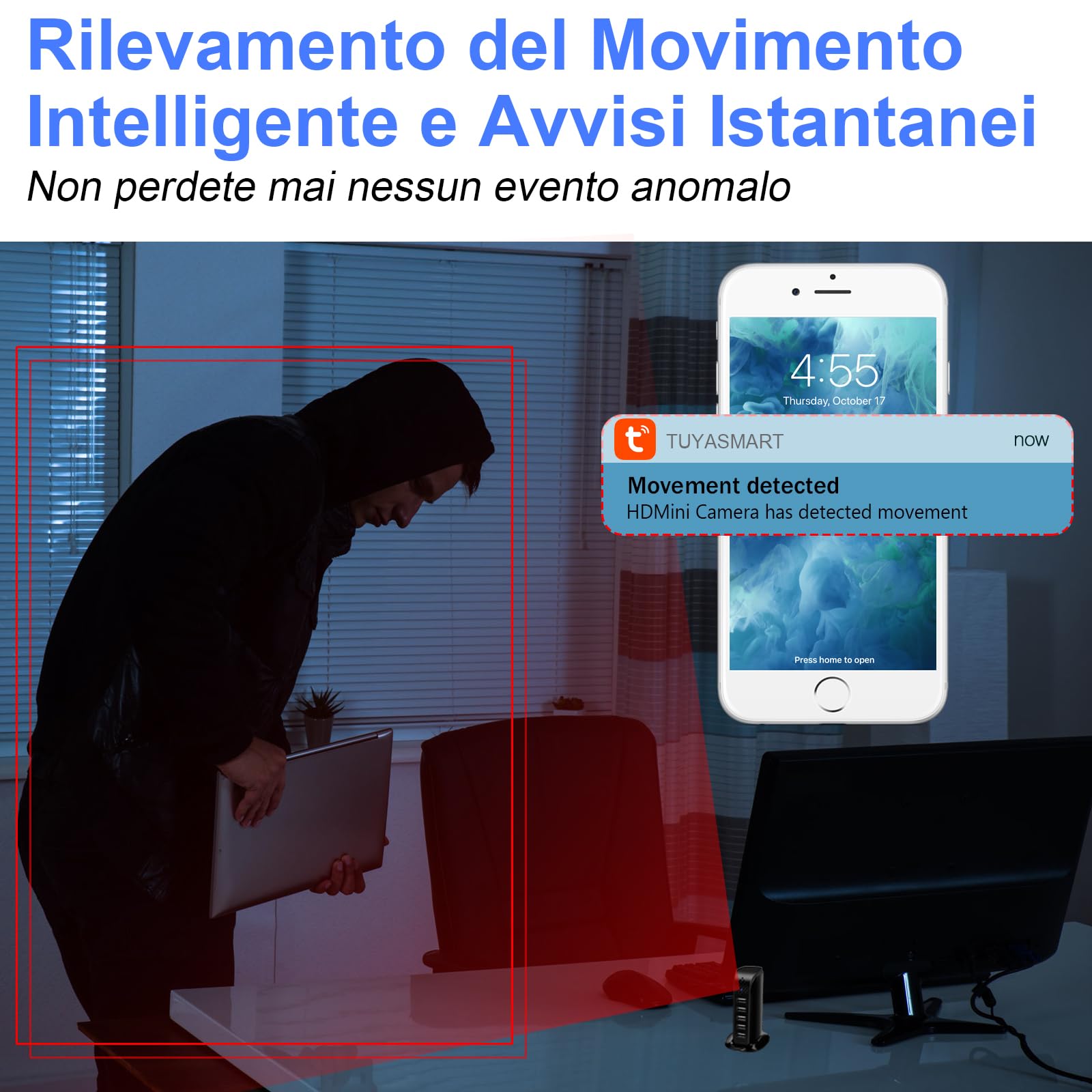 Telecamera Nascosta Spia WiFi, Microcamera Spia Senza Fili 5G Spy Cam | Stazione di Ricarica, 1080P HD, 2.4G/5G, Rilevamento del Movimento, Archiviazione Cloud o Micro SD, Ufficio Tuya APP