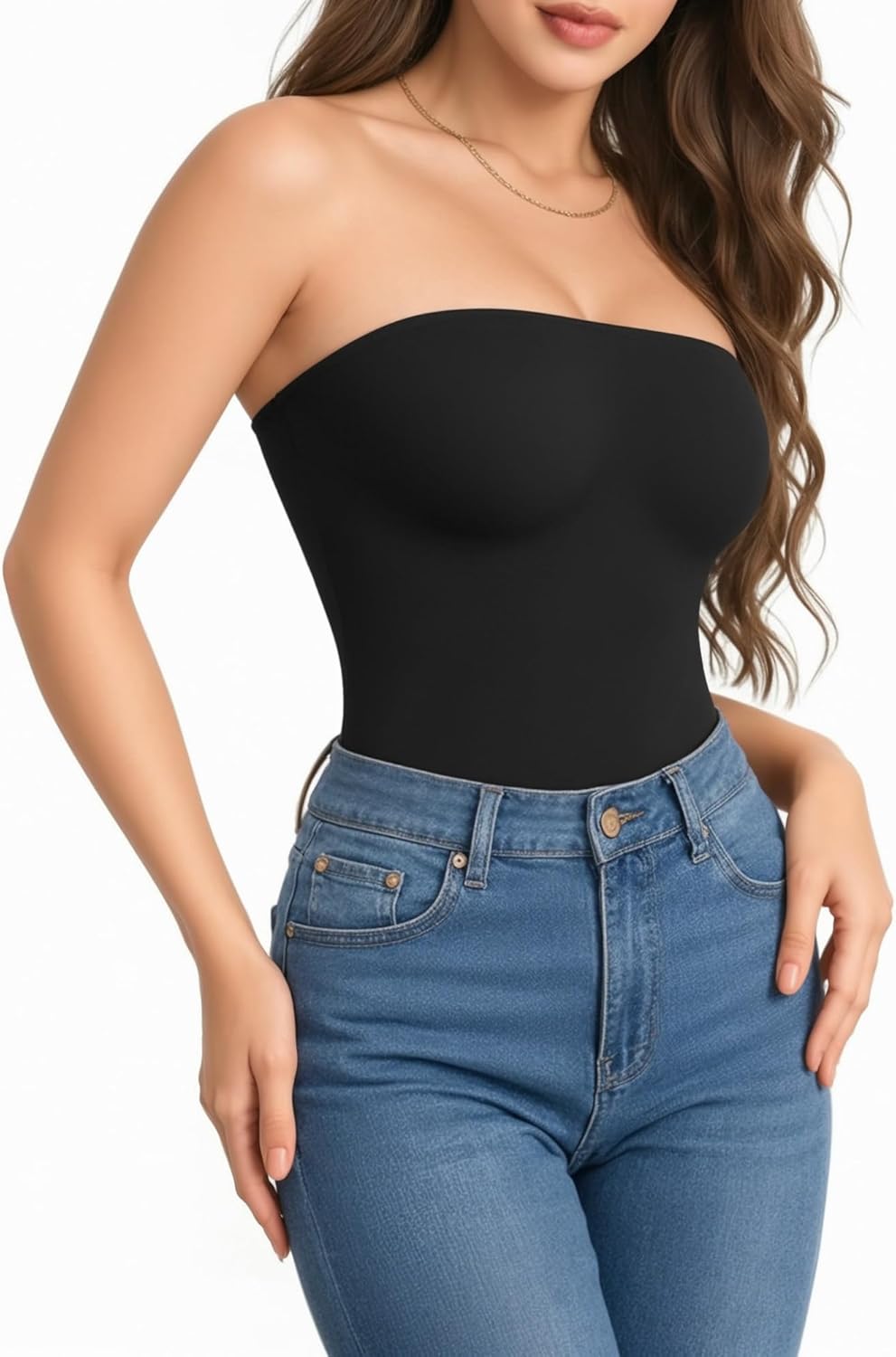MANGOPOP Women‘s Strapless Thong Bodysuit Sexy Tube Top Off The Shoulder Double Lined Bodysuits Summer Going Out Tops - Image 2