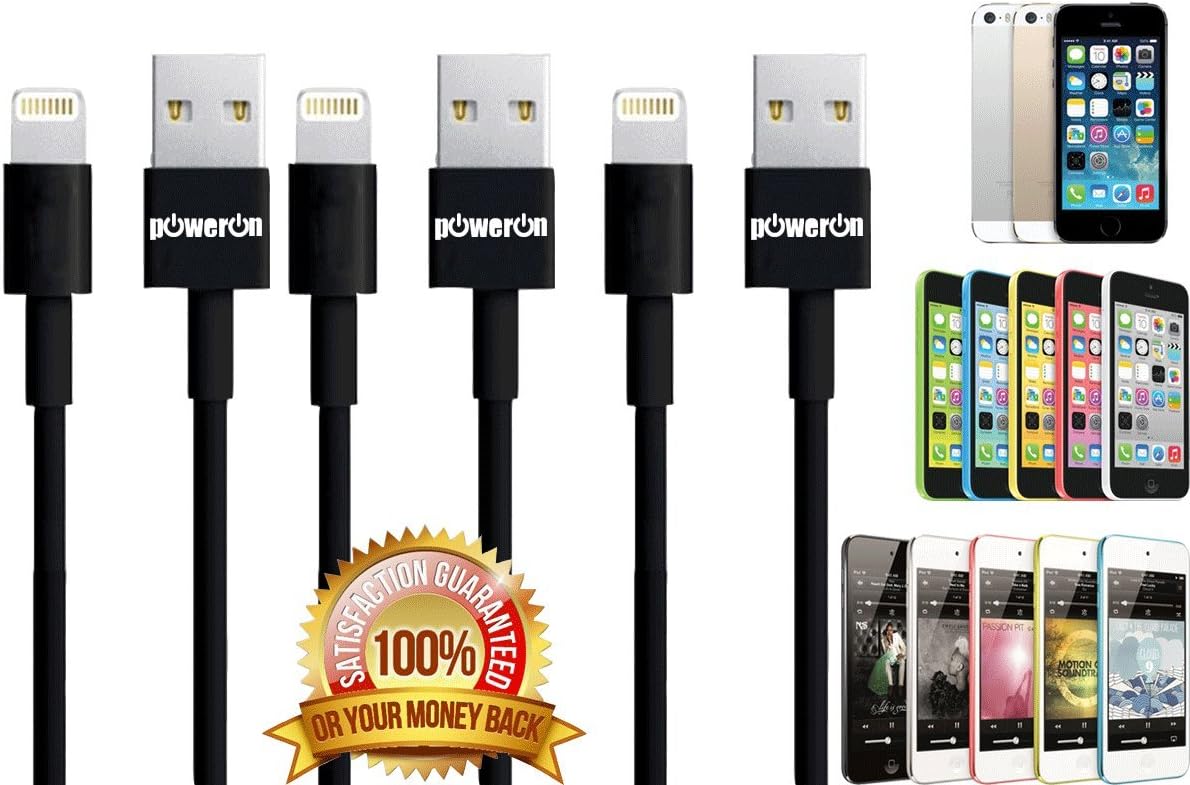 Poweron Bundle 3ft/1M Premium Original Desined 8 Pin Connector To USB Cable Sync Transfer Data Charging 8 Pin Cord For Any 8 Pin Device Certified With All Device Will Fit With All Case (3Pcs 3ft Black)