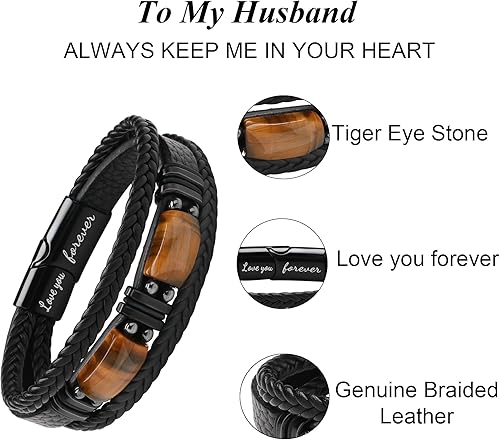 Miniatura 6 de JoycuFF Pulseras de cuero trenzado marrón para hombre, regalos para papá, novio, marido, hijo, nieto, hermano, para siempre, para el día del padre,