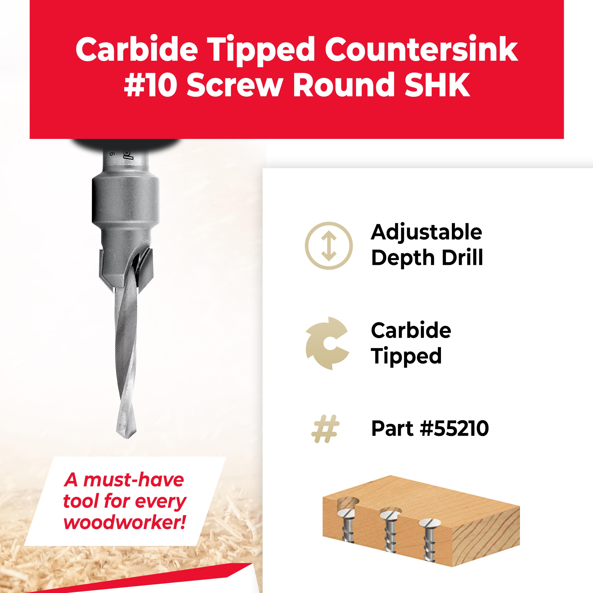 Amana Tool Carbide Tipped Countersink Drill Bit, 55210, 10 Screw