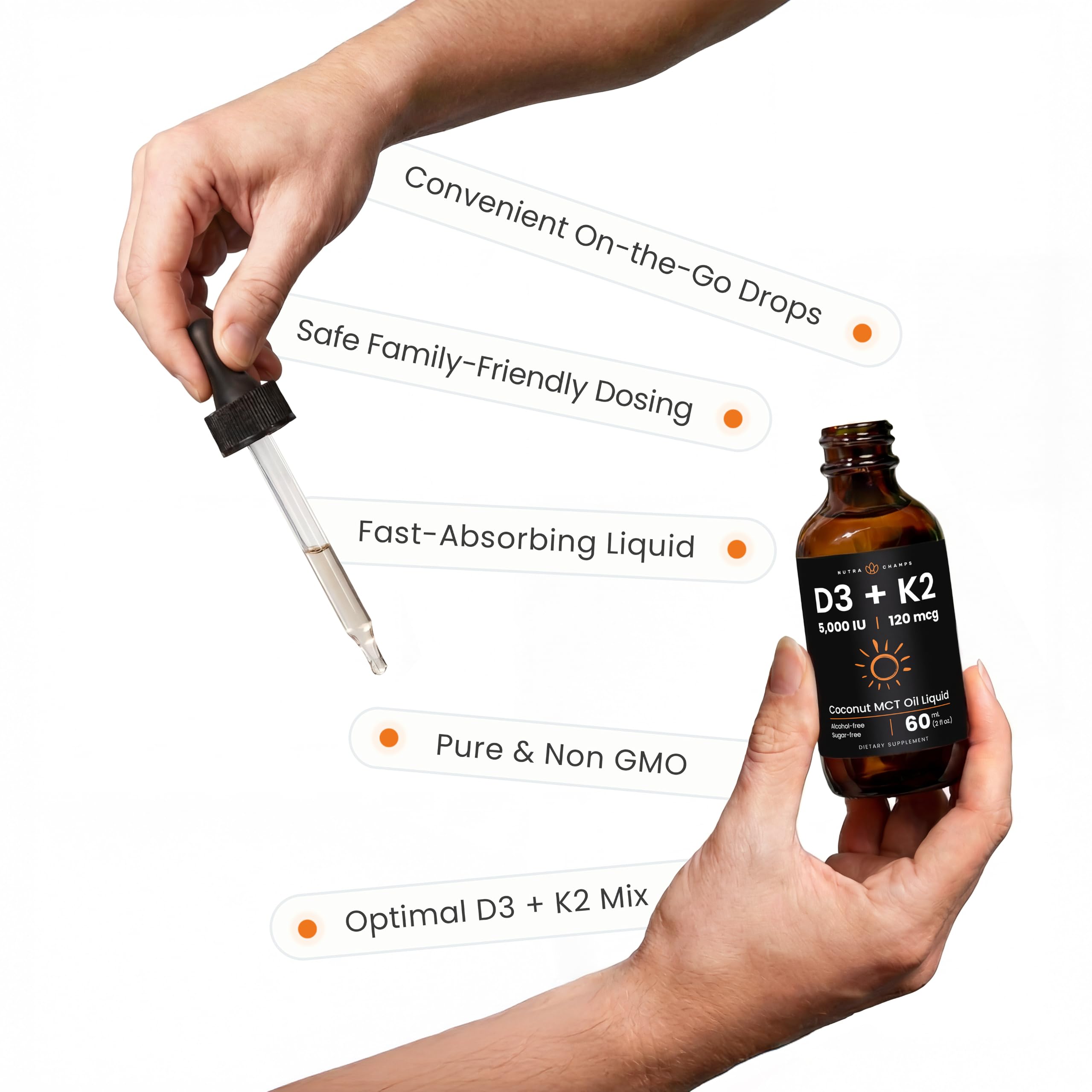 NutraChamps Vitamin D3 K2 Drops, Liquid Vitamin D3 5000 IU & K2 D3 with MK7, Vitamin D Drops for Kids, Bones, Heart & Immune Health, Liquid Vitamin D in MCT Oil for Better Absorption — Amazon image 5