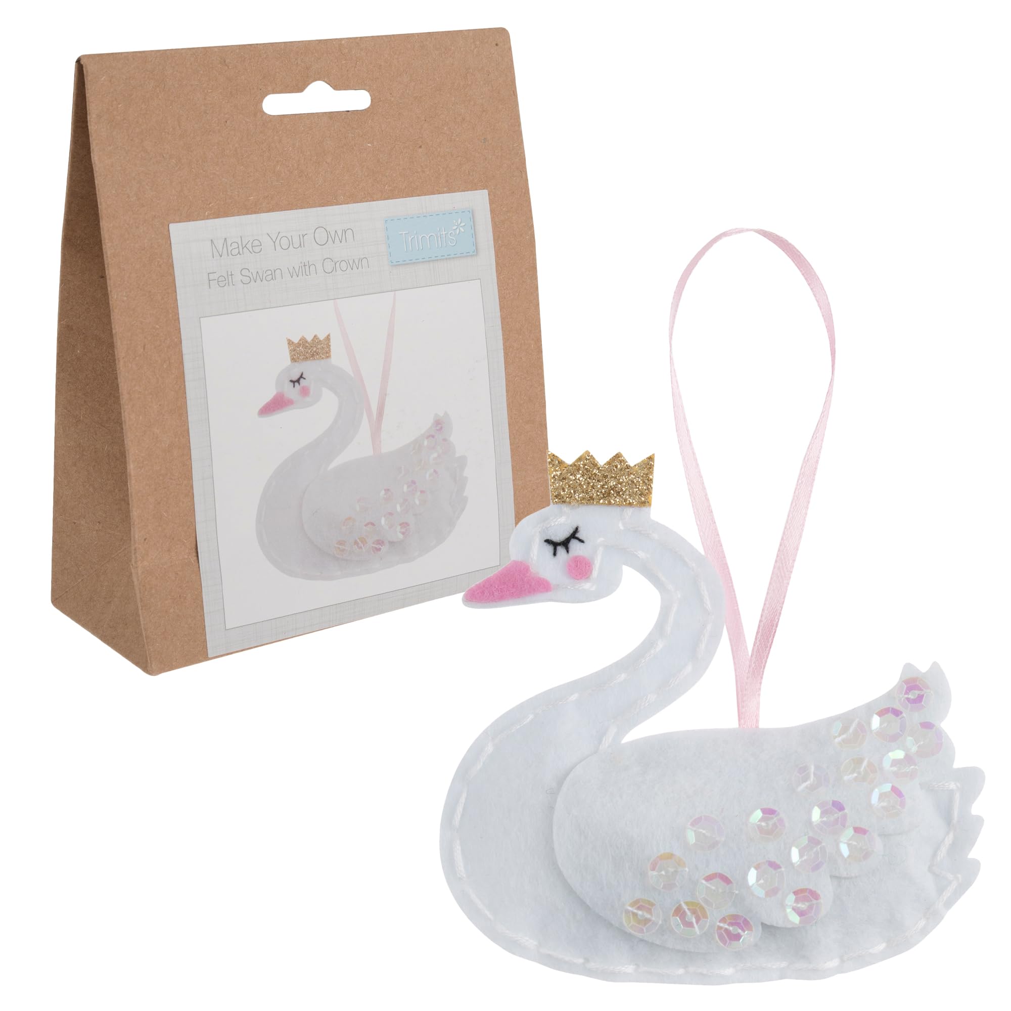 Trimits Christmas Felt Decoration Kits, 10 x 10cm, Swan with Crown