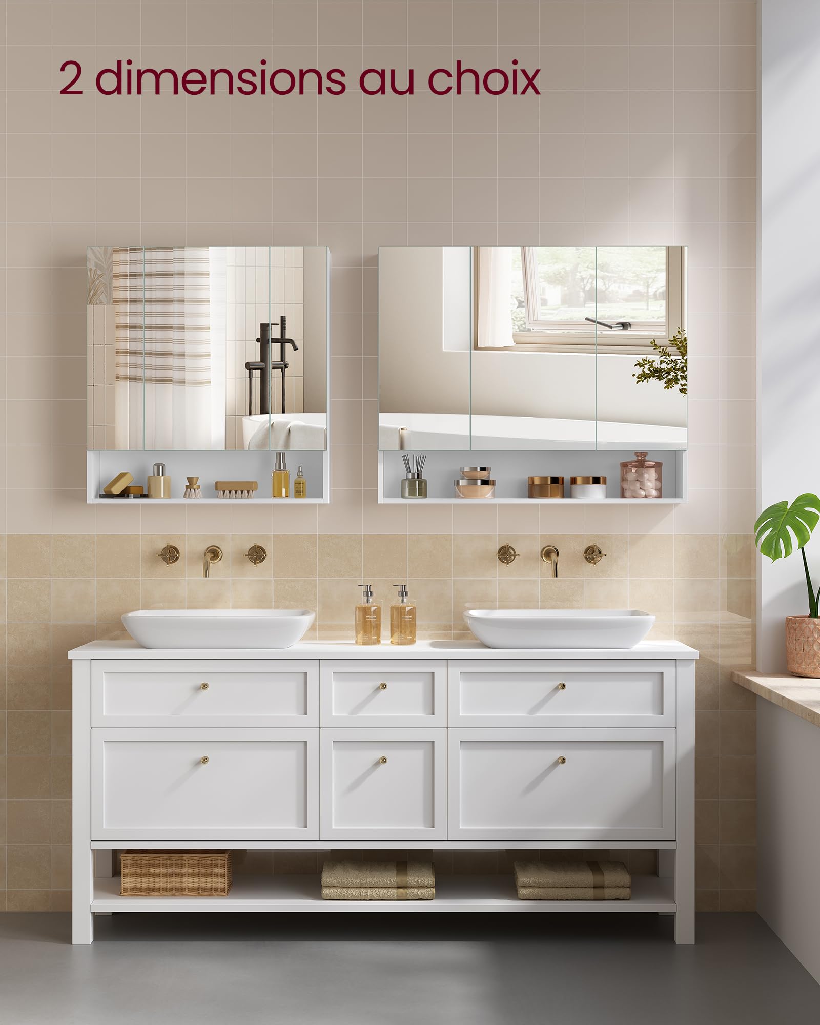 VASAGLE Kailyn Collection - Armoire de Salle de Bain avec Portes Miroir, Meuble de Rangement Mural, Compartiment Ouvert, Étagères Réglables, 16,5 x 90 x 75 cm, Blanc Nuage BBK130W01