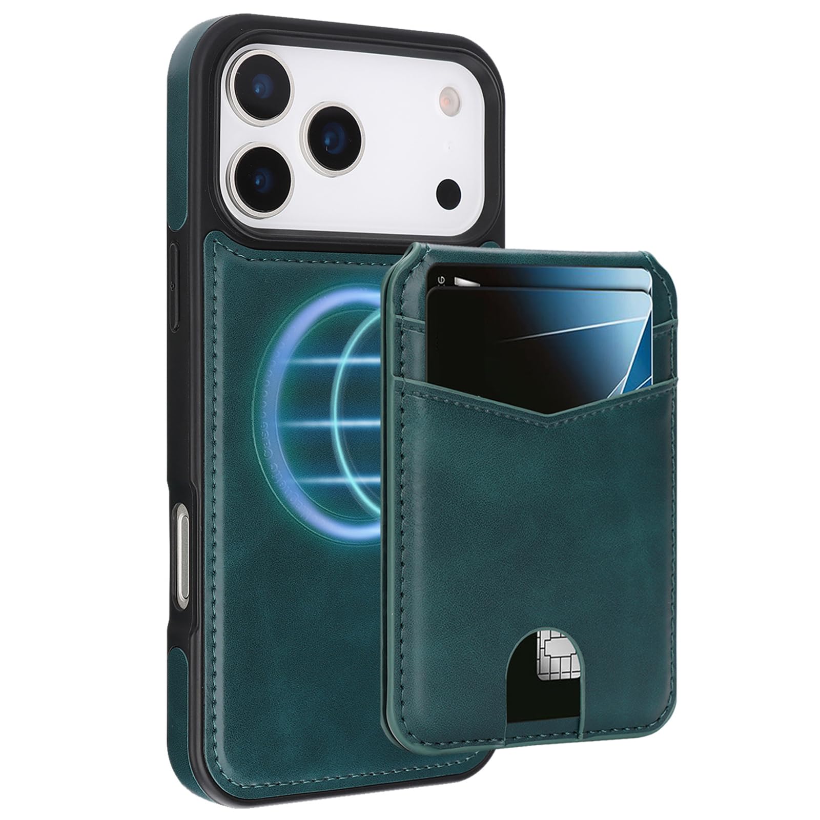 MFAOSHI Magnetic Case for iPhone 17 Pro Max/17 Pro/17 Air/17, Slim Business Detachable Card Holder Leather Cover with Kickstand Function Case,Green,17 ProMax